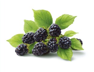 Fresh blackberries on branch with leaves