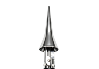 Detailed closeup of a metal lightning rod, isolated on transparent background, highlighting its sleek design and protective function against electrical storms