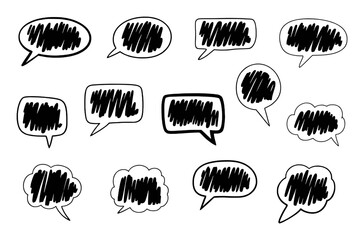 Collection of Hand-Drawn Speech Bubbles with Scribbled Fill