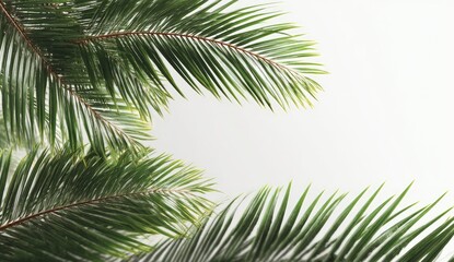 Fototapeta premium Palm fronds frame a blank white background