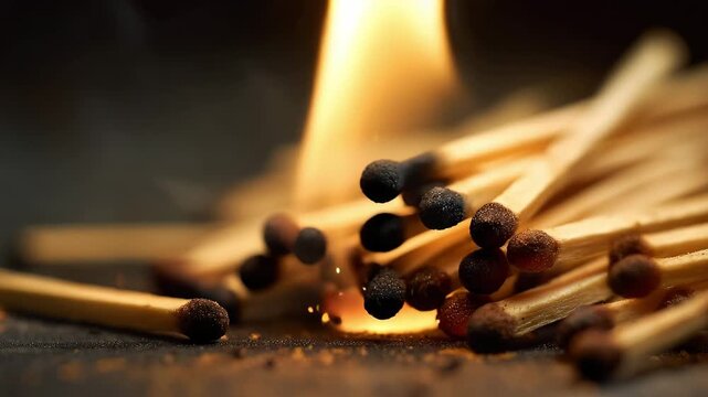 Burning wooden matchsticks scattered, Bonfire of match sticks, Burning match sticks	