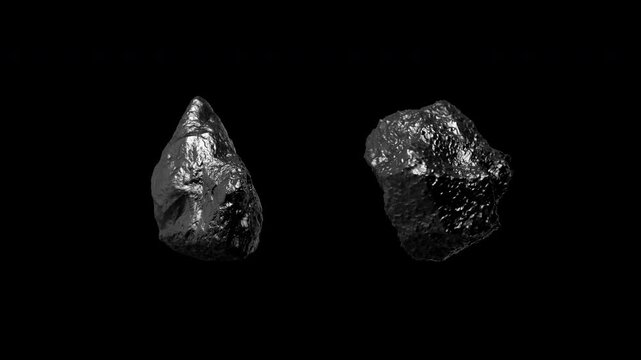 Rotating black stones on transparent background. Seamless looping animation in format ProRes 4444