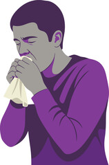 Man Sneezing Into Handkerchief Minimalist Health Illustration