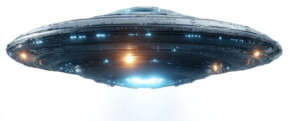 Futuristic gray saucer-shaped UFO
