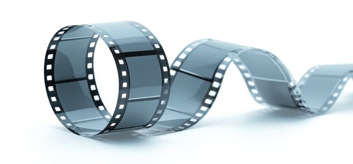 Film strip, a coiled reel of grey-toned movie film
