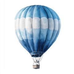 A vibrantly painted, light-blue hot air balloon.  Watercolor-style design with layered, soft blue and white stripes. 