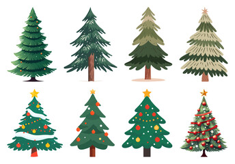 Obraz premium PNG Diverse festive Christmas trees, element set on transparent background