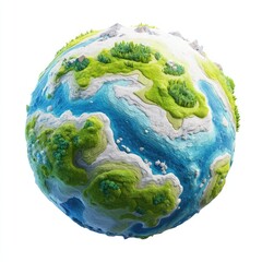 Stylized 3D globe, textured with sculpted landscapes