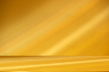 Wall interior background, studio and backdrops show products. with leaf shadow from window color gold and white. background for text insertion and presentation of product	
