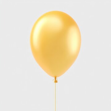 Single gold balloon against white background.  A smooth, glossy, golden balloon with a thin string attached