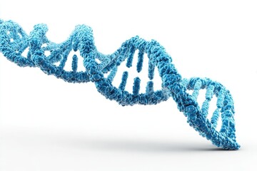 3D rendering of a DNA double helix, light blue, against a white background.  Detailed structure,  spiral,  biological,  scientific