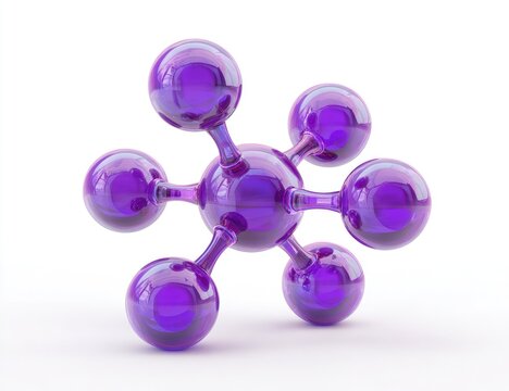 Purple, glossy molecular structure on white