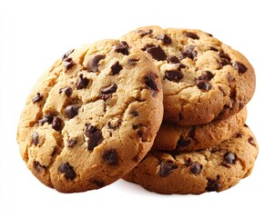 Stack of chocolate chip cookies against white background