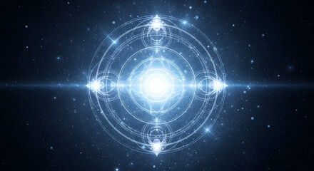 Obraz premium Abstract celestial mandala design with concentric circles and glowing light effects.