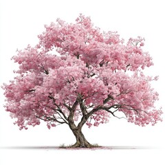 Obraz premium Pink cherry blossom tree against white background