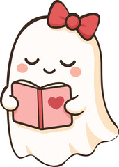 Cute Ghost Girl Reading a Love Book 