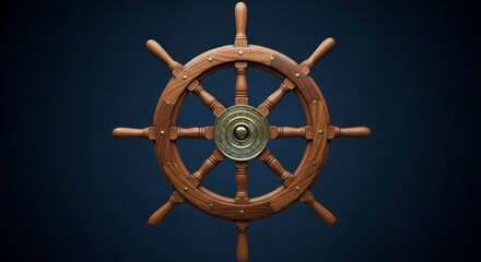 Antique Mariners Helm - Weathered Wood and Brass on a Dark, Moody Background.