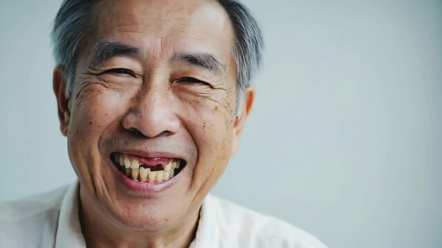 Elderly man with broken tooth, Unhealthy elderly teeth, Treatment of a broken tooth. Dental health issues, Dental damage, Dental care concept	