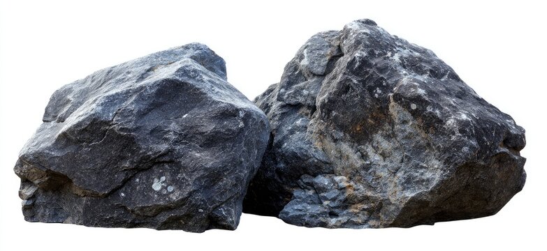 Two large, dark gray rocks against a white background