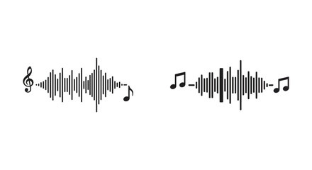 Musical notes and sound wave visualizations depicting audio frequency and rhythm