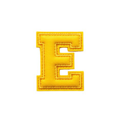 Golden yellow capital letter e with a classic college varsity style and a detailed stitched border. Perfect for school, team, or initial themed projects.