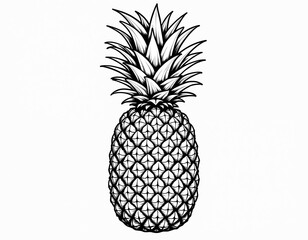 Obraz premium Printable black, white outline drawing of pineapple, perfect for coloring activities. Simple, cute illustration for kids, adults. Tropical fruit design, ideal for summer themes, holidays, vacation