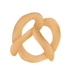 Freshly baked pretzel with golden brown crust 