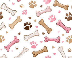 반복되는 강아지 뼈와 발자국 패턴 벡터 일러스트