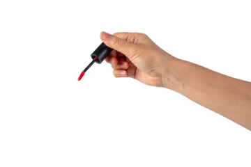 Black lipstick on hand on transparent background