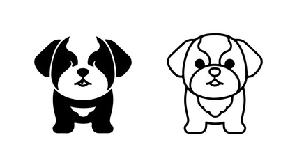Adorable puppy duo in black and white cute dog illustrations.