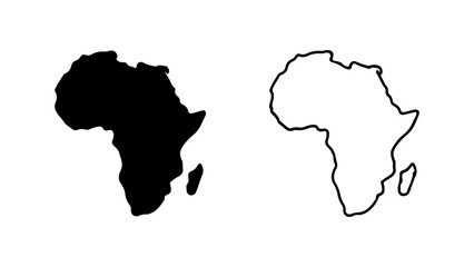 Africa Continent Silhouette Black and White Outlines.