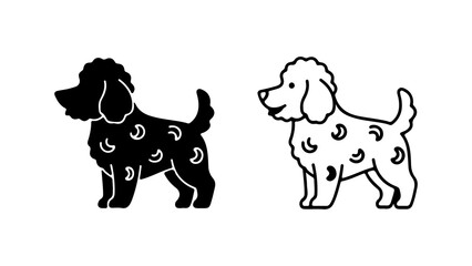 Adorable poodle illustration in black and white cute dog design.