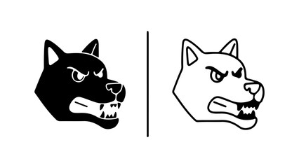 Aggressive Dog Head Icon in Black and White Style.