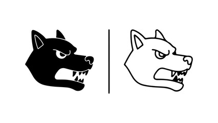 Angry Wolf Head Silhouette and Outline Illustration.