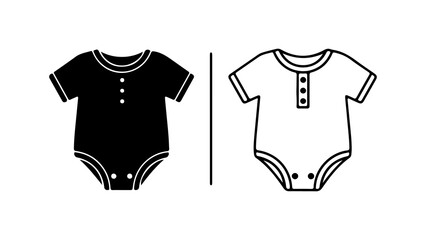 Baby Bodysuit Outline and Silhouette Icons Set.
