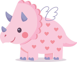 Cute Pink Triceratops Dinosaur with Hearts and Wings