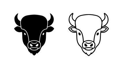 Bison Head Icons Black Silhouette and Outline Design.