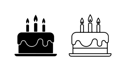 Birthday cake with candles icon set in black and white.