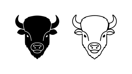 Bison Head Silhouette and Outline Vector Illustration.