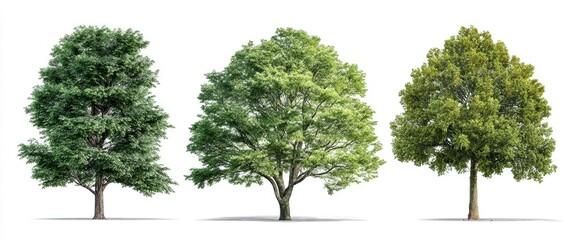 Three different shade trees against a white background