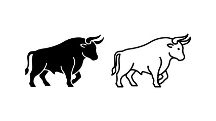 Black and White Bull Illustrations Powerful Animal Icons.
