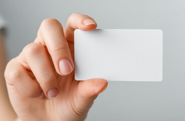 Obraz premium Close-up of a hand holding a blank white business card