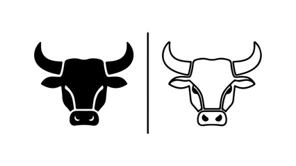 Black and white bull head icons set.