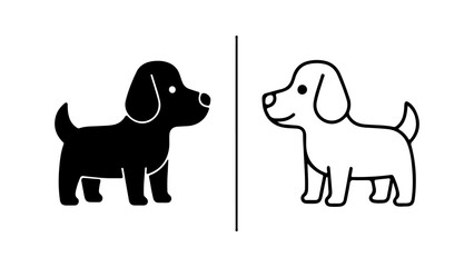 Black and White Cartoon Dog Illustrations Facing Each Other.