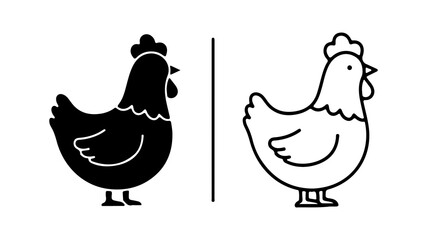 Black and White Chicken Illustrations Farm Animal Graphics.