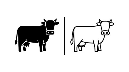Black and white cow icons side by side simple flat design.