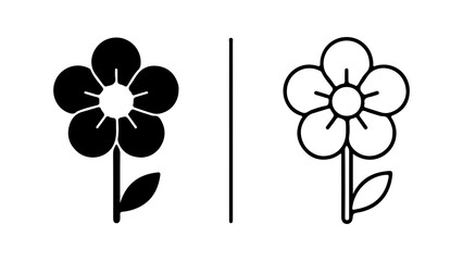 Black and White Flower Icons Simple Floral Design Elements.