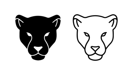 Black and White Panther Head Icons Minimalist Animal Graphics.
