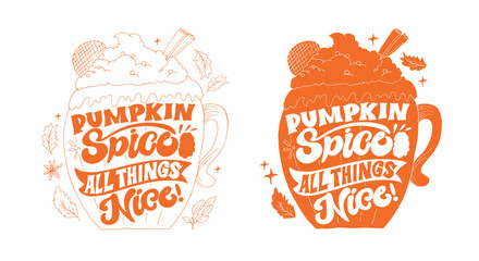 Pumpkin spice - trendy hand drawn doodle lettering quote. Lettering for t-shirt design, mug print, bag print, clothes fashion. 100% hand drawn vector image.