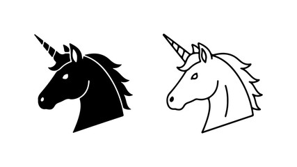 Black and white unicorn head illustrations.